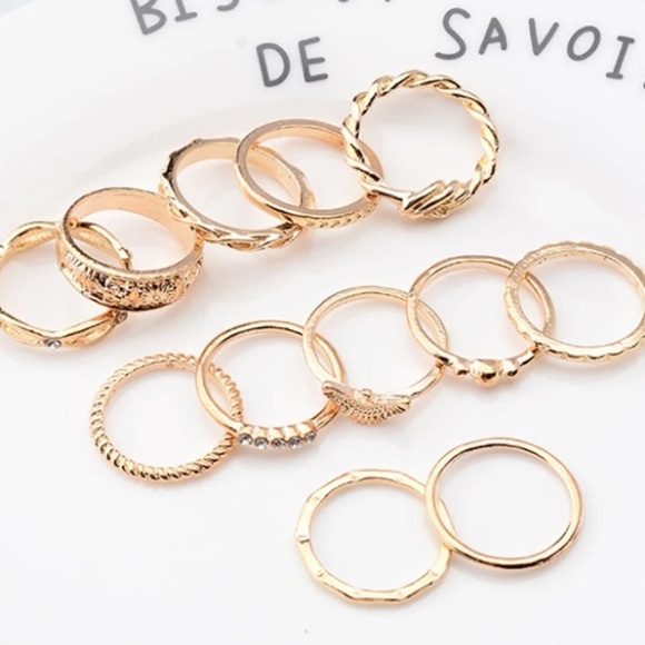 *3/$20* 12 Piece Gold Rhinestone Ring Set - Picture 6 of 9